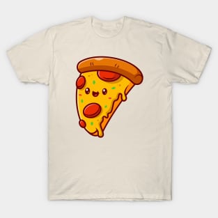 Cute Smiling Pizza Slice Cartoon T-Shirt